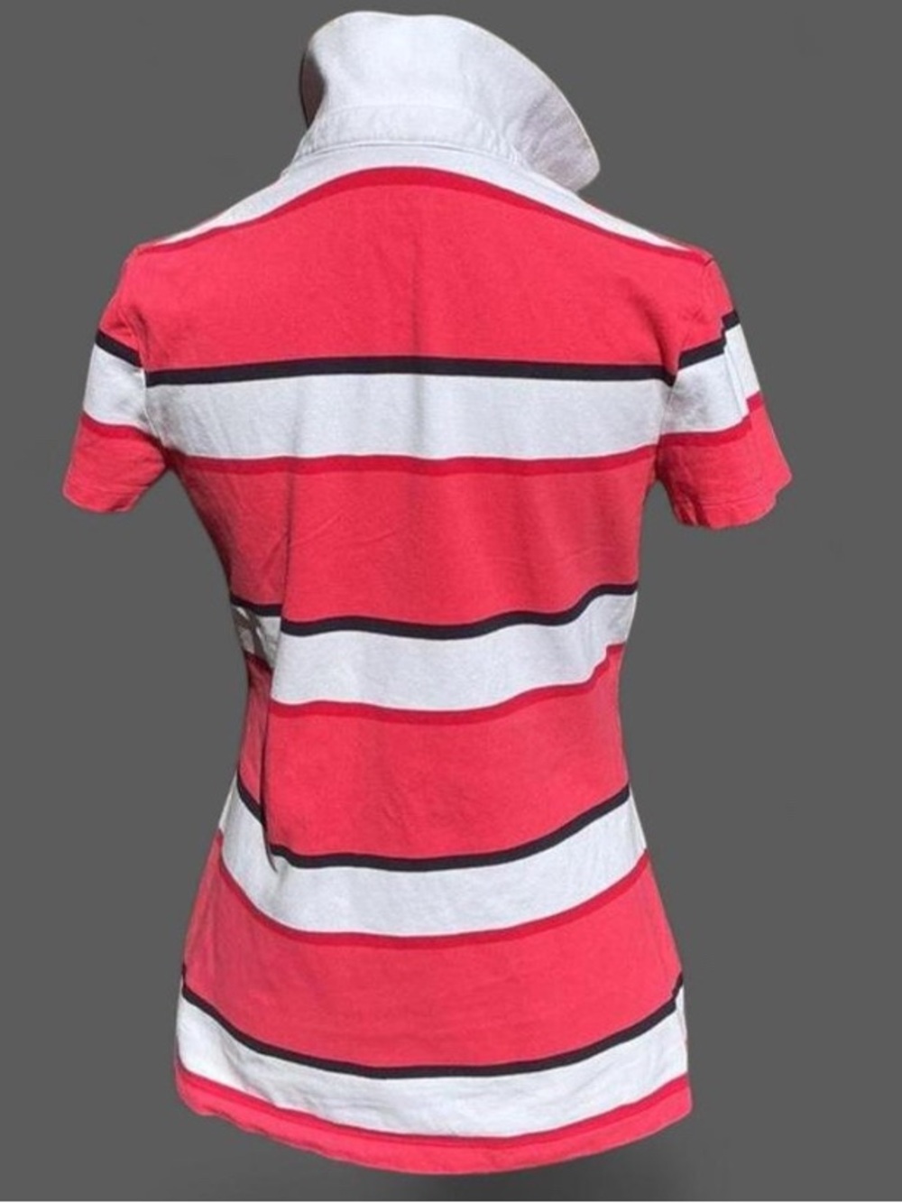 Retro Preppy Tommy Hilfiger Striped Polo Shirt in Pink, Blue, Red, and White - Picture 5 of 6